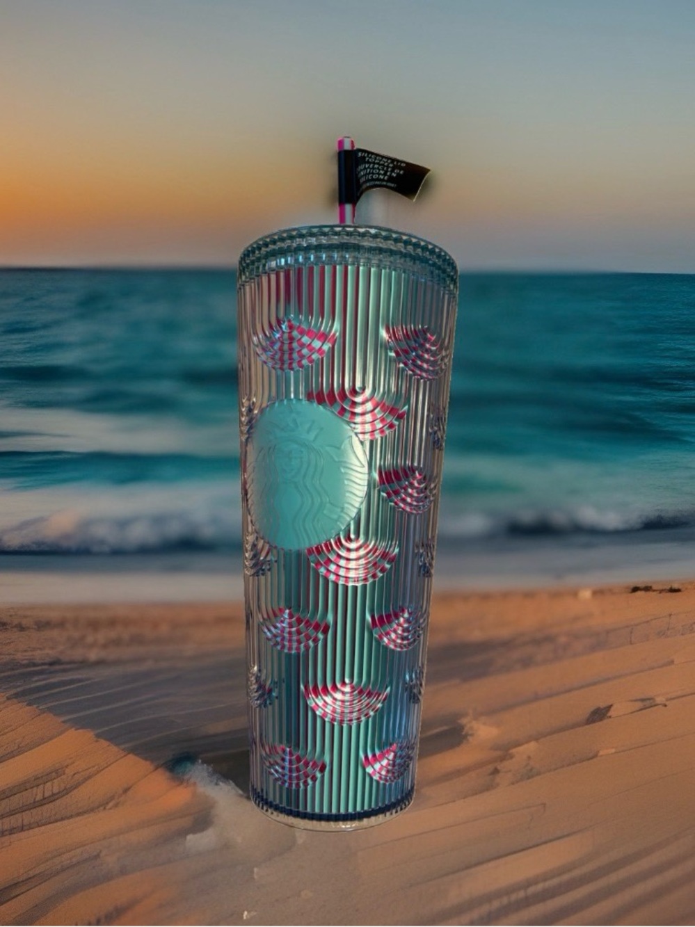 2025 Summer Starbucks Blue Iridescent Ribbed Tumbler with Reflective Accents 24o